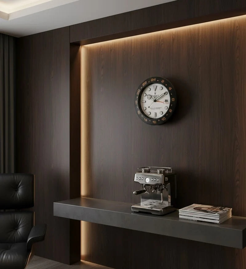 Luxury MasterTime Wall Clock Series | Rolex-Inspired Silent Designer Wall Clock - ساعة جدارية فاخرة بتصميم رولكس ماستر تايم | ساعة حائط صامتة بتصميم عصري