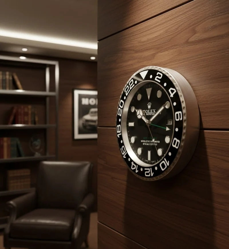 Luxury MasterTime Wall Clock Series | Rolex-Inspired Silent Designer Wall Clock - ساعة جدارية فاخرة بتصميم رولكس ماستر تايم | ساعة حائط صامتة بتصميم عصري