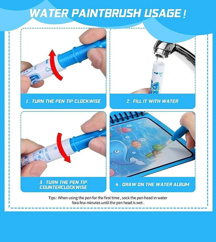 Magic Water Coloring Book: Mess-Free Reusable Painting Kit for Kids  كتاب الرسم المائي السحري القابل لإعادة الاستخدام بدون فوضى للأطفال