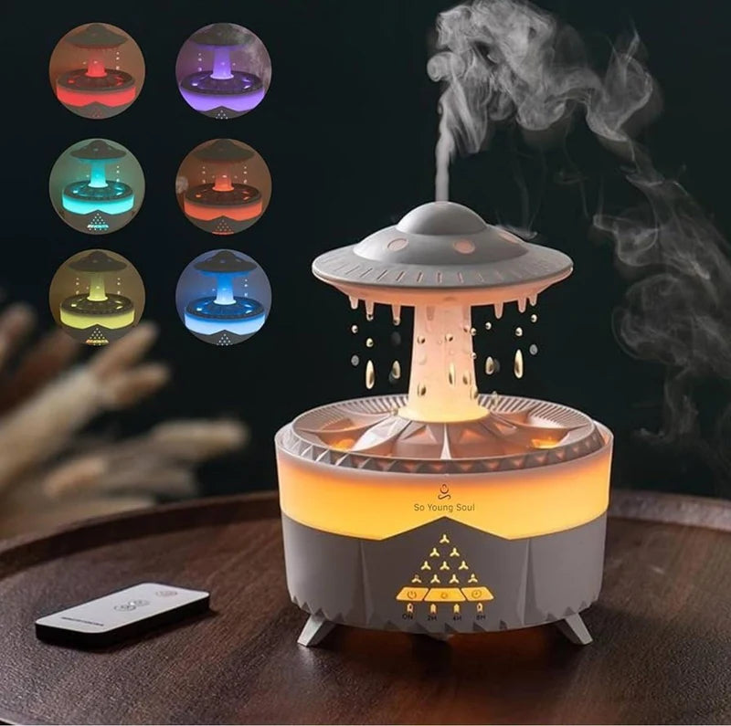 Mushroom Air Humidifier with 7-Color LED & Rain Cloud Effect - جهاز ترطيب الهواء بتصميم الفطر مع إضاءة ملونة وتأثير المطر