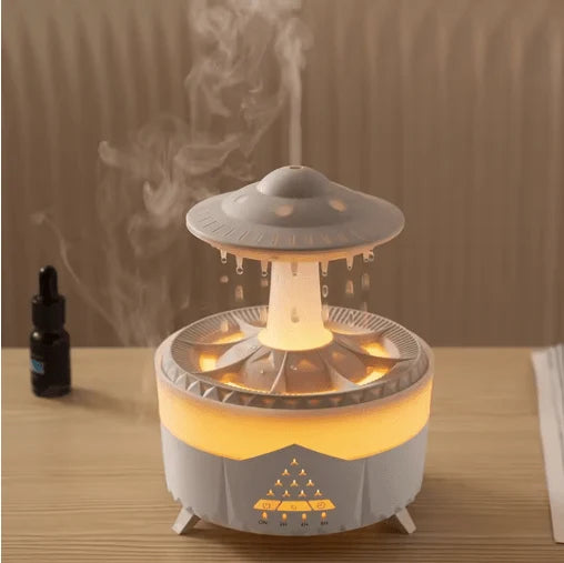 Mushroom Air Humidifier with 7-Color LED & Rain Cloud Effect - جهاز ترطيب الهواء بتصميم الفطر مع إضاءة ملونة وتأثير المطر