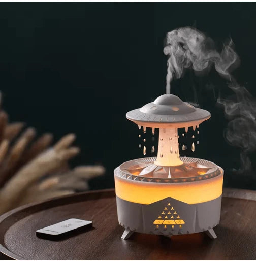 Mushroom Air Humidifier with 7-Color LED & Rain Cloud Effect - جهاز ترطيب الهواء بتصميم الفطر مع إضاءة ملونة وتأثير المطر