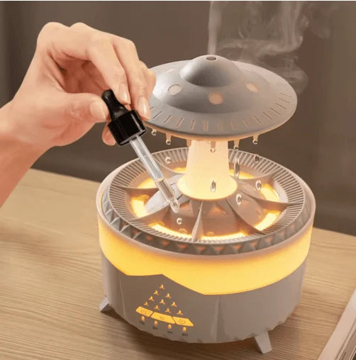 Mushroom Air Humidifier with 7-Color LED & Rain Cloud Effect - جهاز ترطيب الهواء بتصميم الفطر مع إضاءة ملونة وتأثير المطر