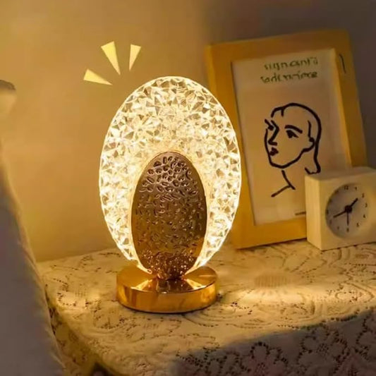 Oval Crystal LED Table Lamp | Dimmable Touch Bedside Night Light - مصباح طاولة كريستالي ليد بيضاوي الشكل | إضاءة ليلية قابلة للتعتيم لغرفة النوم