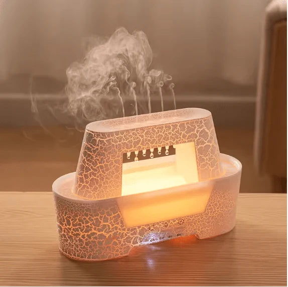 Raindrop Aroma Humidifier with Warm LED Flame and Remote Control - جهاز ترطيب الهواء وناشر العطور بتصميم قطرات المطر وإضاءة اللهب الدافئة