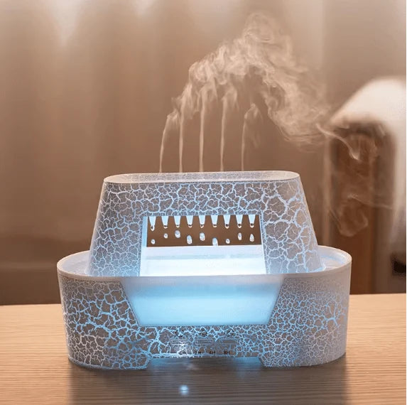 Raindrop Aroma Humidifier with Warm LED Flame and Remote Control - جهاز ترطيب الهواء وناشر العطور بتصميم قطرات المطر وإضاءة اللهب الدافئة