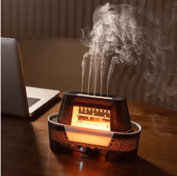 Raindrop Aroma Humidifier with Warm LED Flame and Remote Control - جهاز ترطيب الهواء وناشر العطور بتصميم قطرات المطر وإضاءة اللهب الدافئة