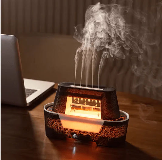 Raindrop Aroma Humidifier with Warm LED Flame and Remote Control - جهاز ترطيب الهواء وناشر العطور بتصميم قطرات المطر وإضاءة اللهب الدافئة