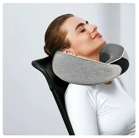 U-Shaped Sleeping Travel Pillow Set: Ergonomic Memory Foam Neck Support  وسادة السفر والنوم المريحة على شكل U مع قناع العين وسدادات الأذن