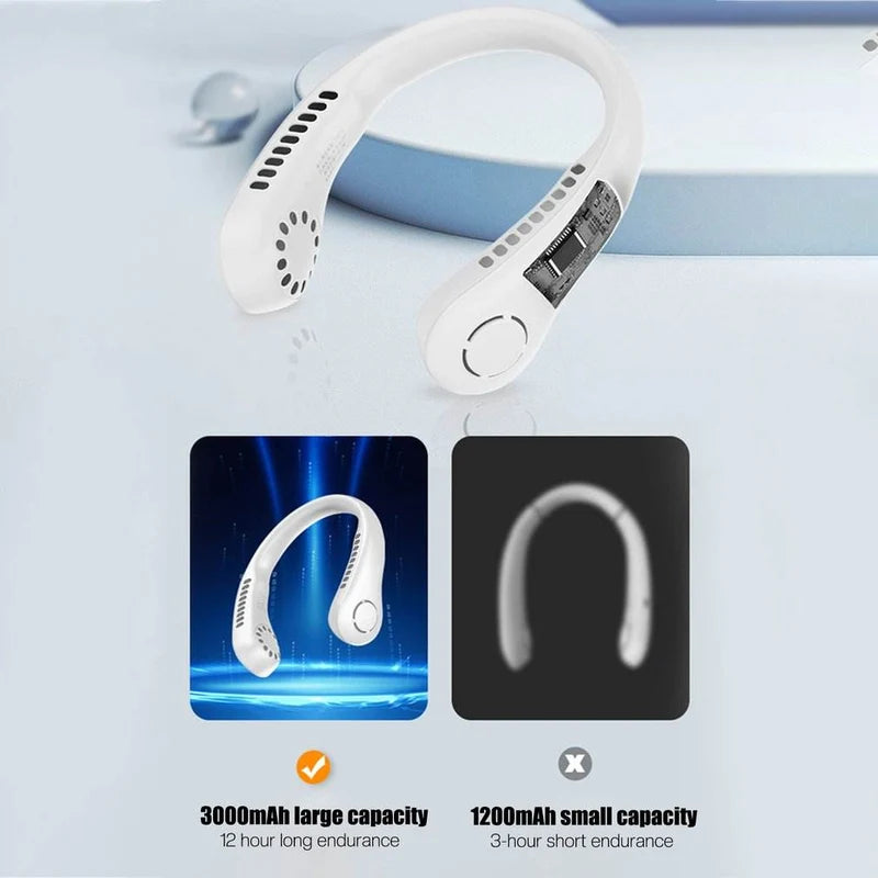Vaneless Neck Hanging Fan: 360° Bladeless Wearable Personal Cooler  مروحة الرقبة المعلقة بدون شفرات لتبريد شخصي شامل ومريح